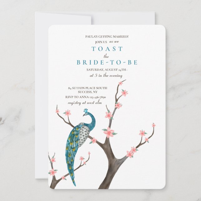 Peacock Watercolor Invitation (Front)