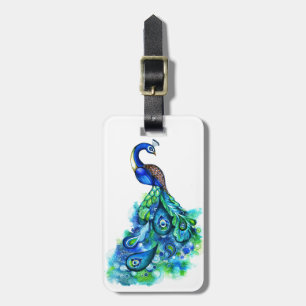 Peacock Watercolor Luggage Tag
