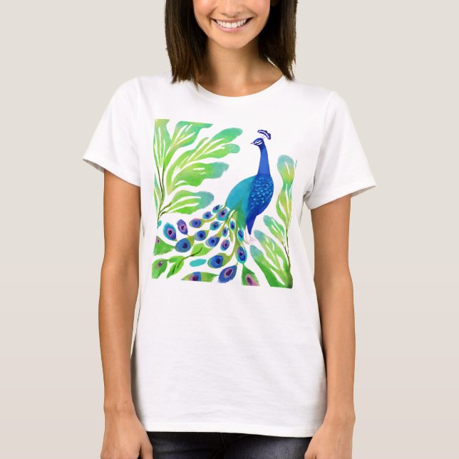 Peacock Watercolor T-Shirt (Front)