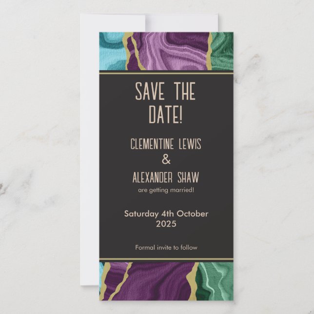 Peacock Watercolour Agate V1  (20.3 x 10.2cm) Save The Date (Front)