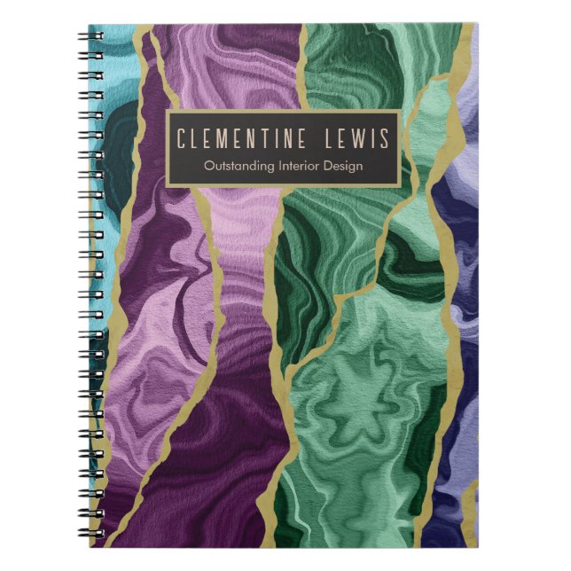 Peacock Watercolour Agate V1 Customizable Notebook (Front)
