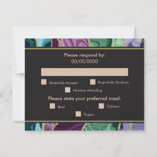 Peacock Watercolour Agate Wedding (Meal Choice) RSVP Card