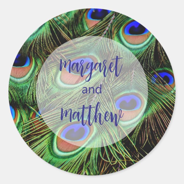 Peacock Wedding  Classic Round Sticker (Front)