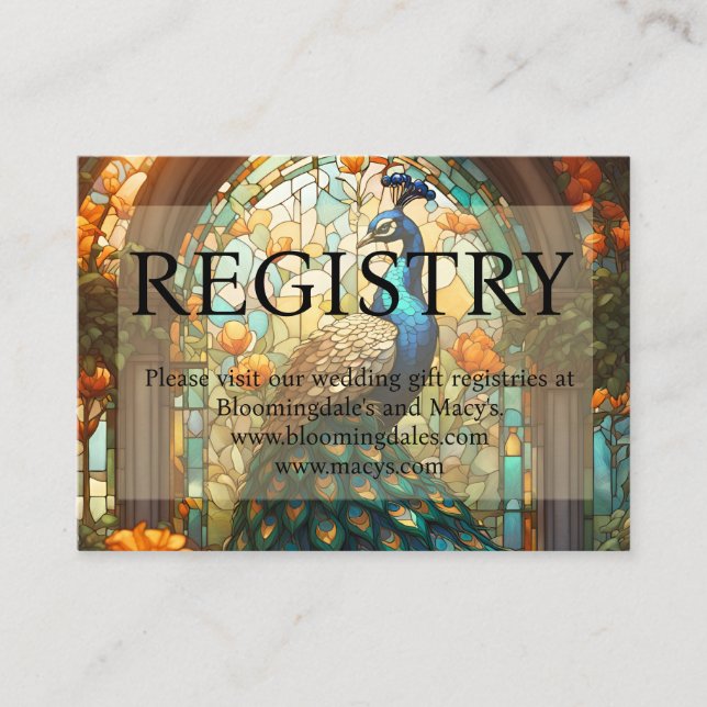 Peacock Wedding Gift Registry Enclosure Cards (Front)