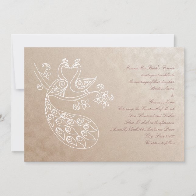 Peacock Wedding invitation, Alpana style Invitation (Front)