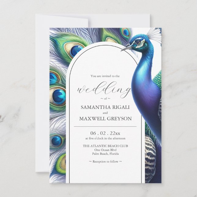  Peacock Wedding Invitations Template (Front)