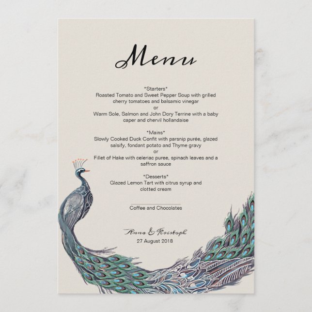 PEACOCK WEDDING MENU CARD (Front)