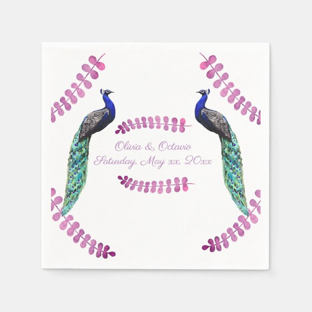 Peacock Wedding Napkin (Front)