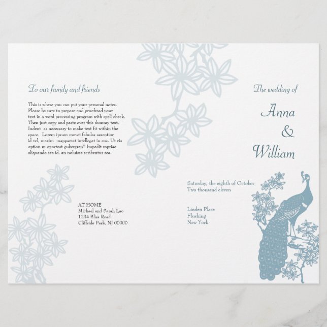 Peacock Wedding Program Flyer (Front)