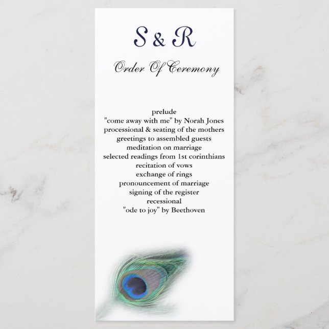 peacock Wedding program Programme (Front)