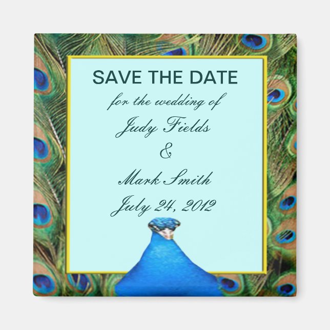 Peacock Wedding Save The Date Magnet (Front)