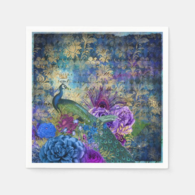 Peacock Wedding Supplies Paper Napkins (Front)