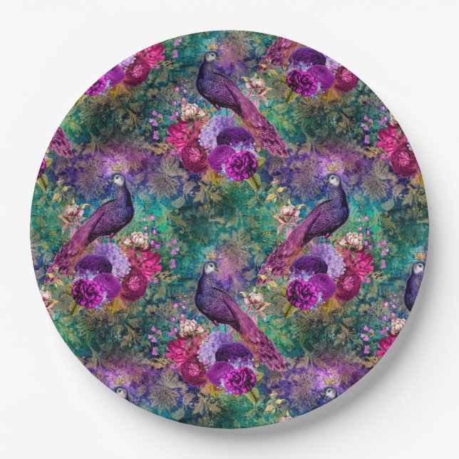 Peacock Wedding Supplies Paper Plates (Front)