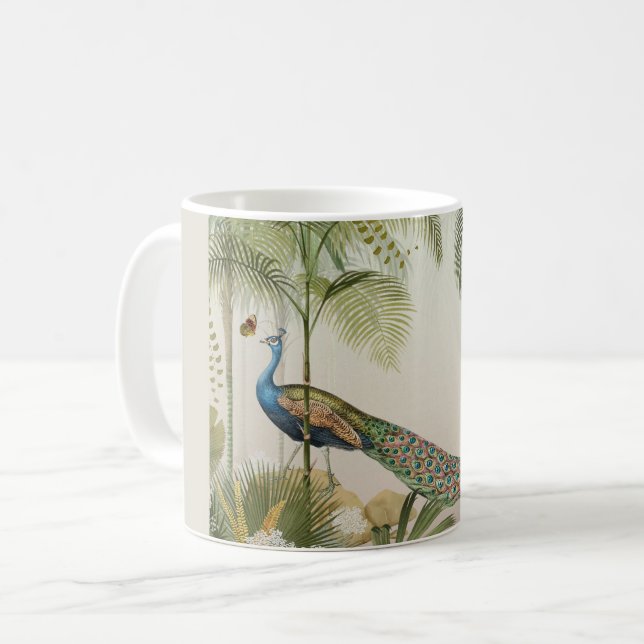 Peacock with butterflies coffee mug (Front Left)