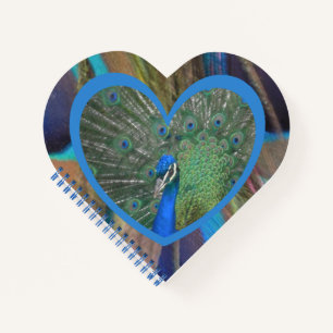 Peacock with Feathers Heart Shaped Notebook