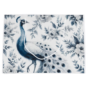 Peacock with flowers blue large gift bag