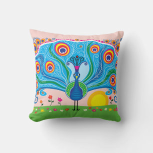 Peacock with Flowers Cushion