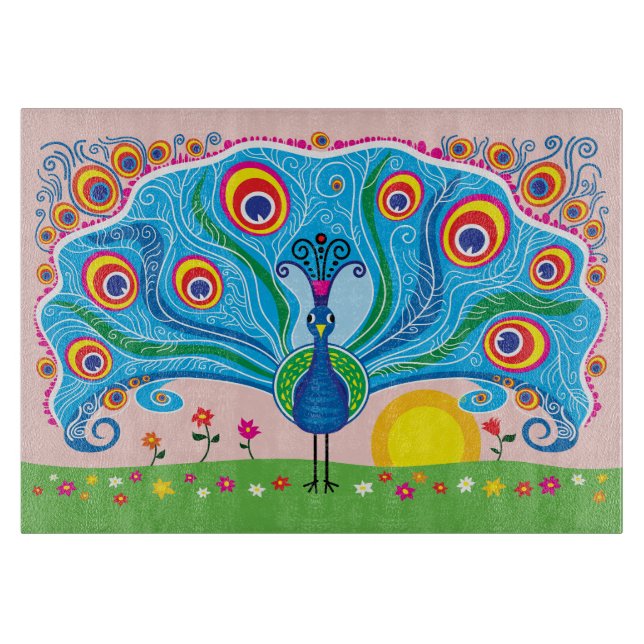 Peacock with Flowers Cutting Board (Front)