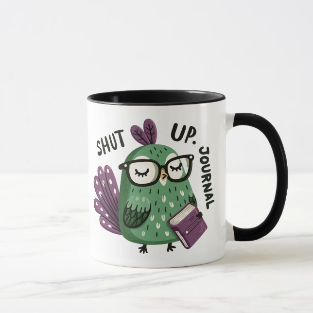Peacock with Glasses - "Shut Up, Journal" Funny  Mug (Right)