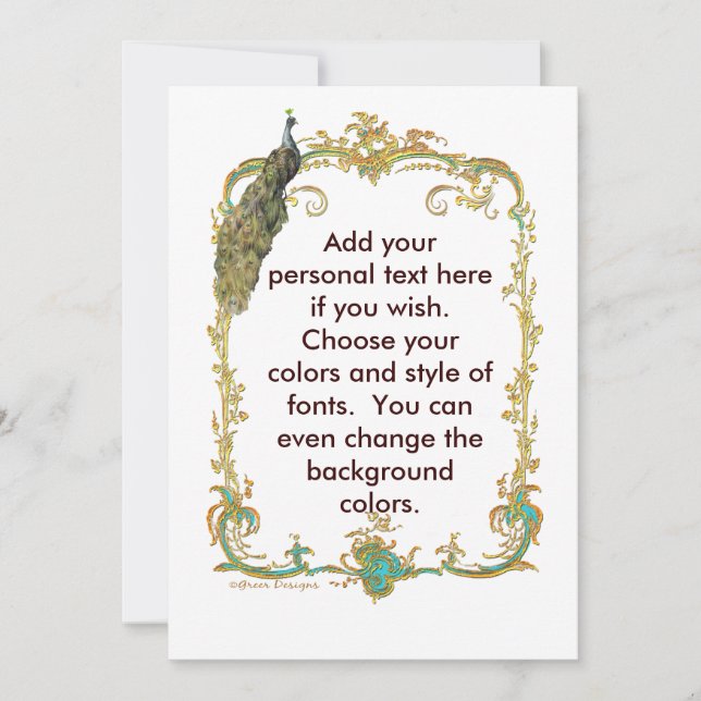 Peacock with Gold Frame Ornate Stationery (Front)