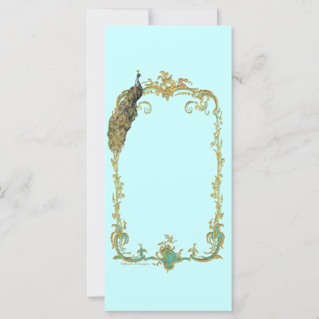 Peacock with Gold Frame "Save the Date" Card (Front)