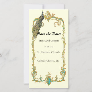 Peacock with Gold Frame "Save the Date" Card