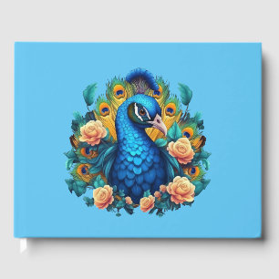 Peacock With Peach Roses Guest Book