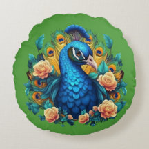 Peacock With Peach Roses