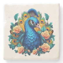 Peacock With Peach Roses