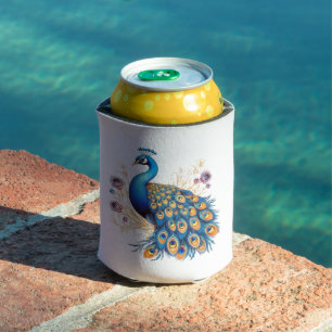 Peacock With Purple Flowers Can Cooler