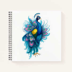 peacock with vibrant swirling colours notebook