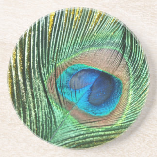 Peacock Yellow Glittery Still Life Coaster