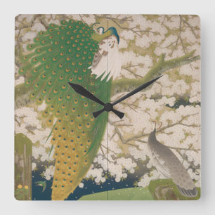 Peacocks and Cherry Tree (1925) Square Wall Clock