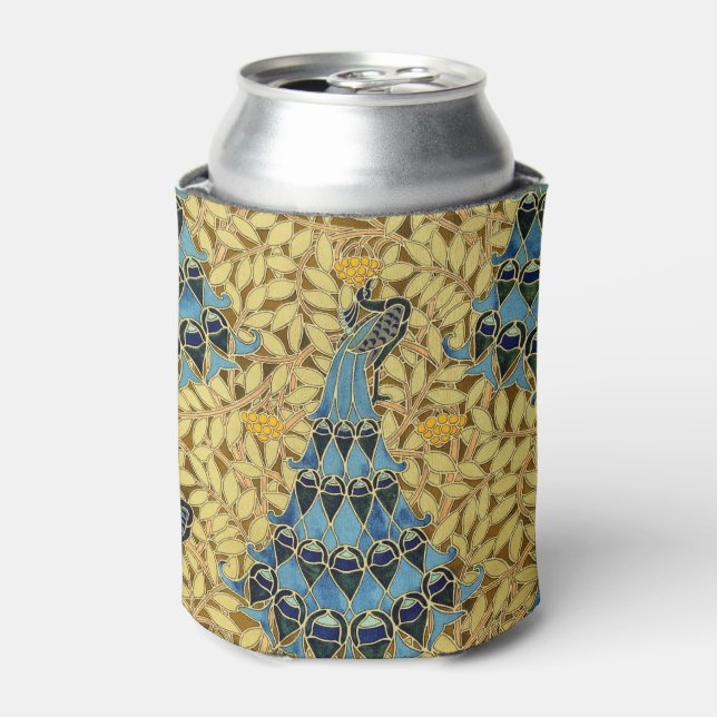 Peacocks Birds Rowan Trees Art Nouveau Can Cooler (Can Front)