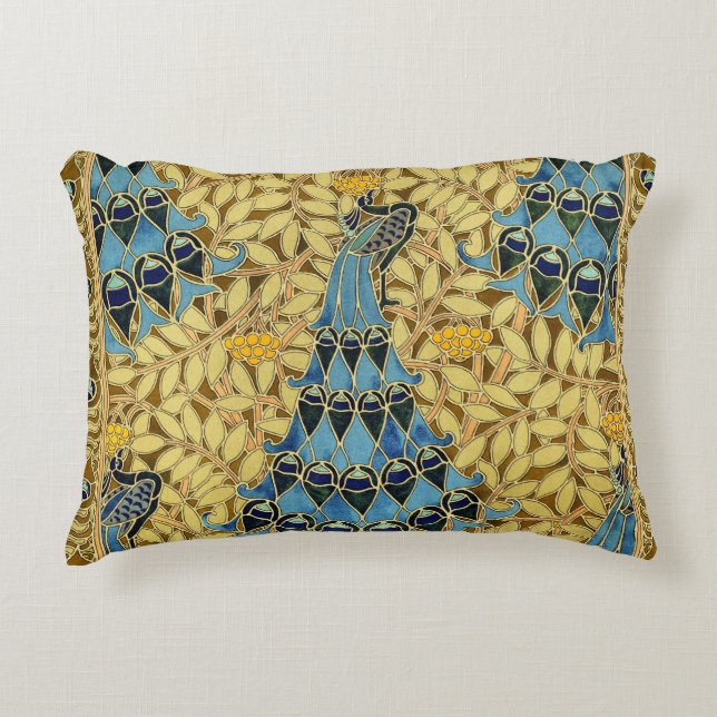 Peacocks Birds Rowan Trees Art Nouveau Decorative Cushion (Front)