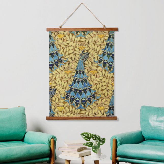 Peacocks Birds Rowan Trees Art Nouveau Hanging Tapestry (Living Room)