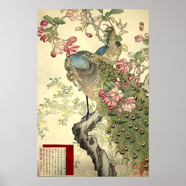 Peacocks & Crabapple Vintage Japanese Poster (Front)