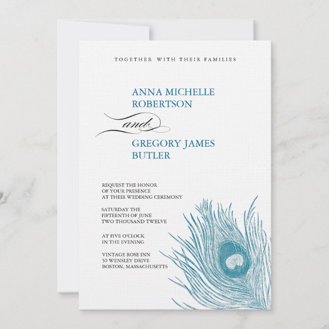 Peacock's Feather Wedding Invitation (Front)