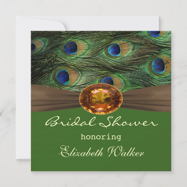 Peacock's feathers, amber effect  Bridal shower Invitation (Front)