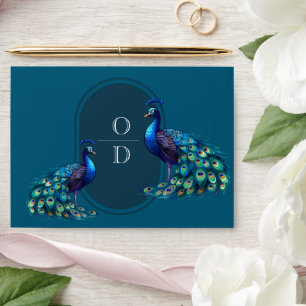 Peacocks Feathers Wedding Envelope