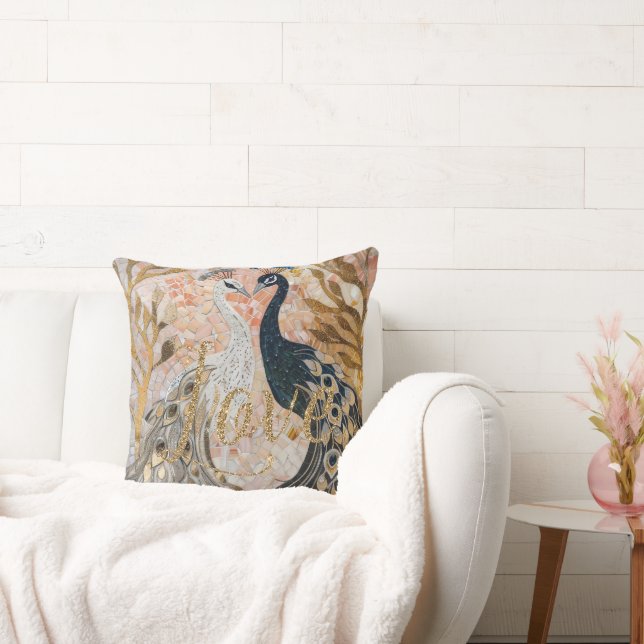 Peacocks Gold Glitter Love Blush Rose  Cushion (Couch)