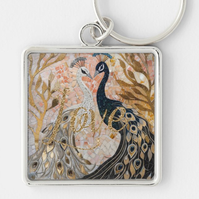 Peacocks Gold Glitter Love Blush Rose  Key Ring (Front)