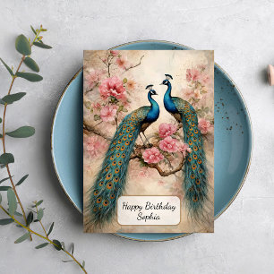 Peacocks in Blossom Card