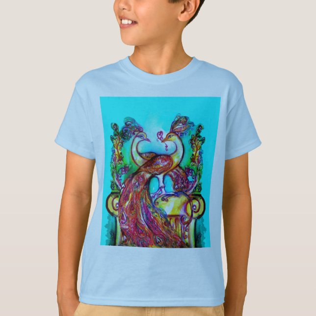 PEACOCKS IN LOVE  MONOGRAM red blue turquase green T-Shirt (Front)