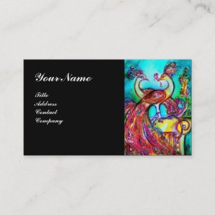 PEACOCKS IN LOVE MONOGRAM,red blue turquoise black Business Card