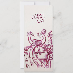 PEACOCKS IN LOVE MONOGRAM red pink gold Announcement