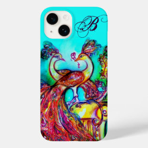 PEACOCKS IN LOVE MONOGRAM Turquoise Blue Case-Mate iPhone 14 Case