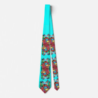 PEACOCKS IN LOVE Red Blue Teal Green Floral Tie
