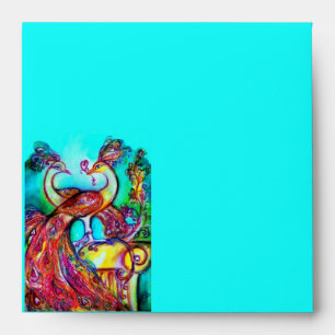 PEACOCKS IN LOVE ,red blue turquase green Envelopes