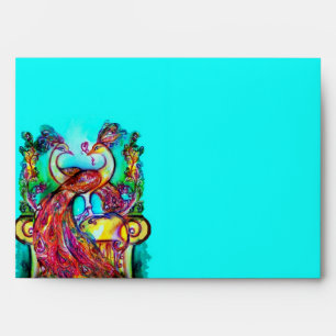PEACOCKS IN LOVE ,red blue turquase green Envelopes